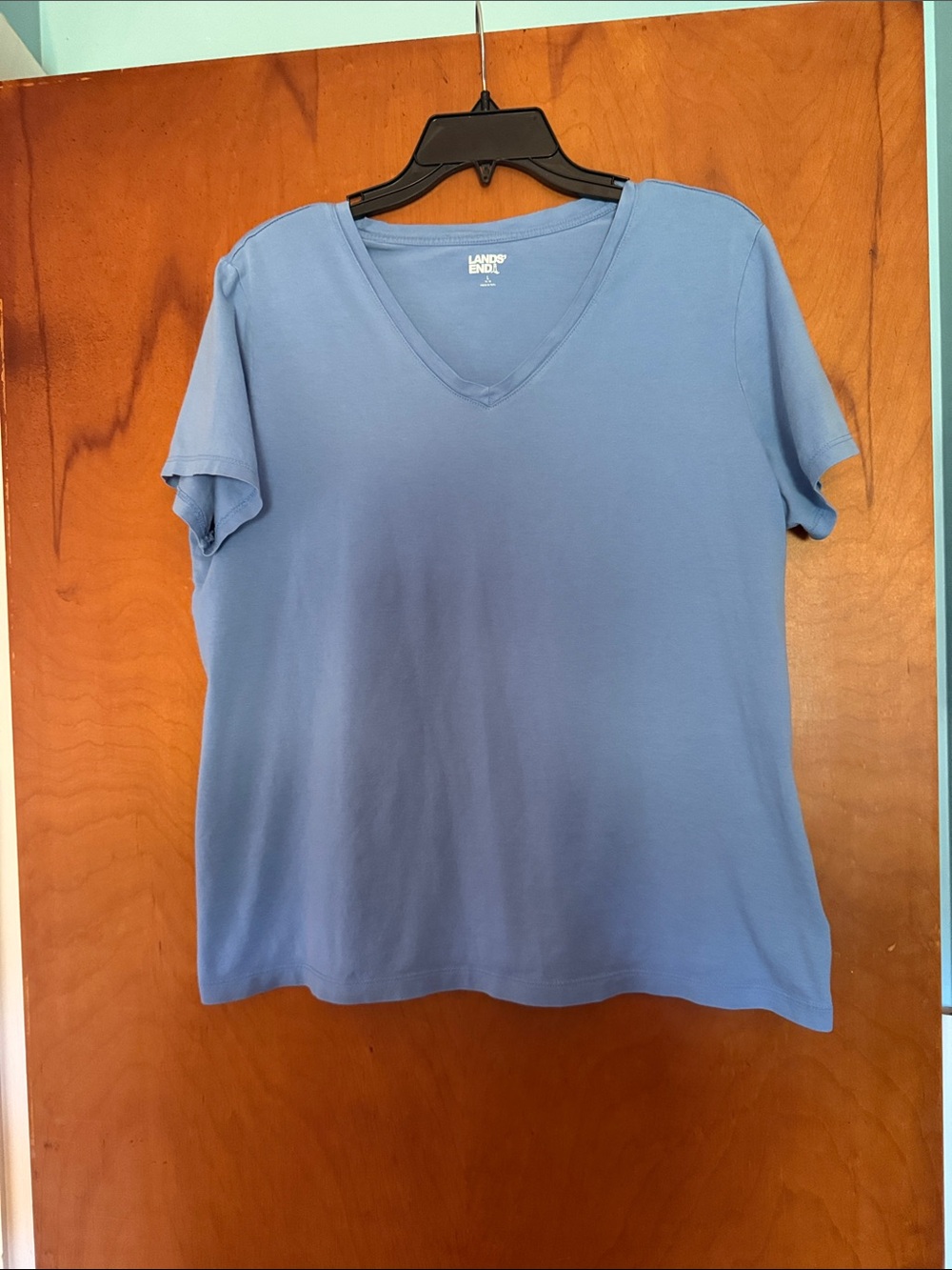 Lands' End 100% Cotton Women's V-Neck Tee in Periwinkle Blue